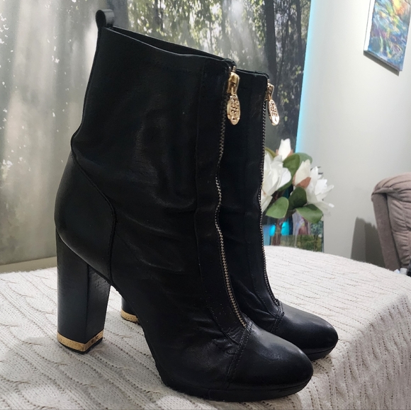 Tory Burch Black Leather 4.25" Heeled Boots - Picture 2 of 12